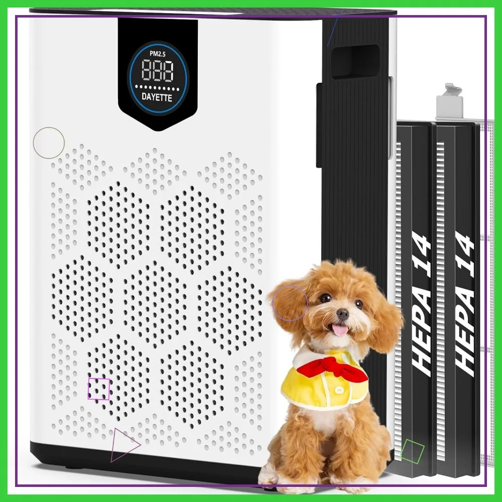 

Large Room Air Purifier with H14 HEPA Filters, 3000 Sq Ft Coverage, Turbo Mode for Pet Hair & Odor Removal
