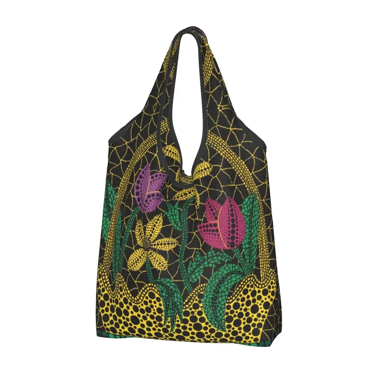 Reusable Yayoi Kusama Shopping Bag Women Tote Bag Portable Colorful Flower in Basket Grocery Shopper Bags