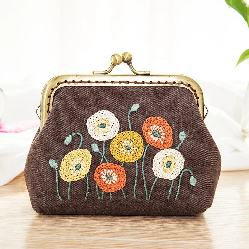 Factory direct cross-border embroidered coin purse DIY handmade Suzhou embroidery vintage Korean style 3D fabric parent-child co