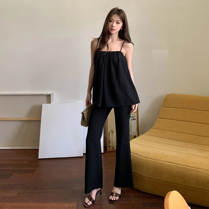

Southeast Asian Women's Fashion High Waist Flared Pants Two Piece Set Elegant Miss Rich Style off Shoulder Top Polyester Summ...