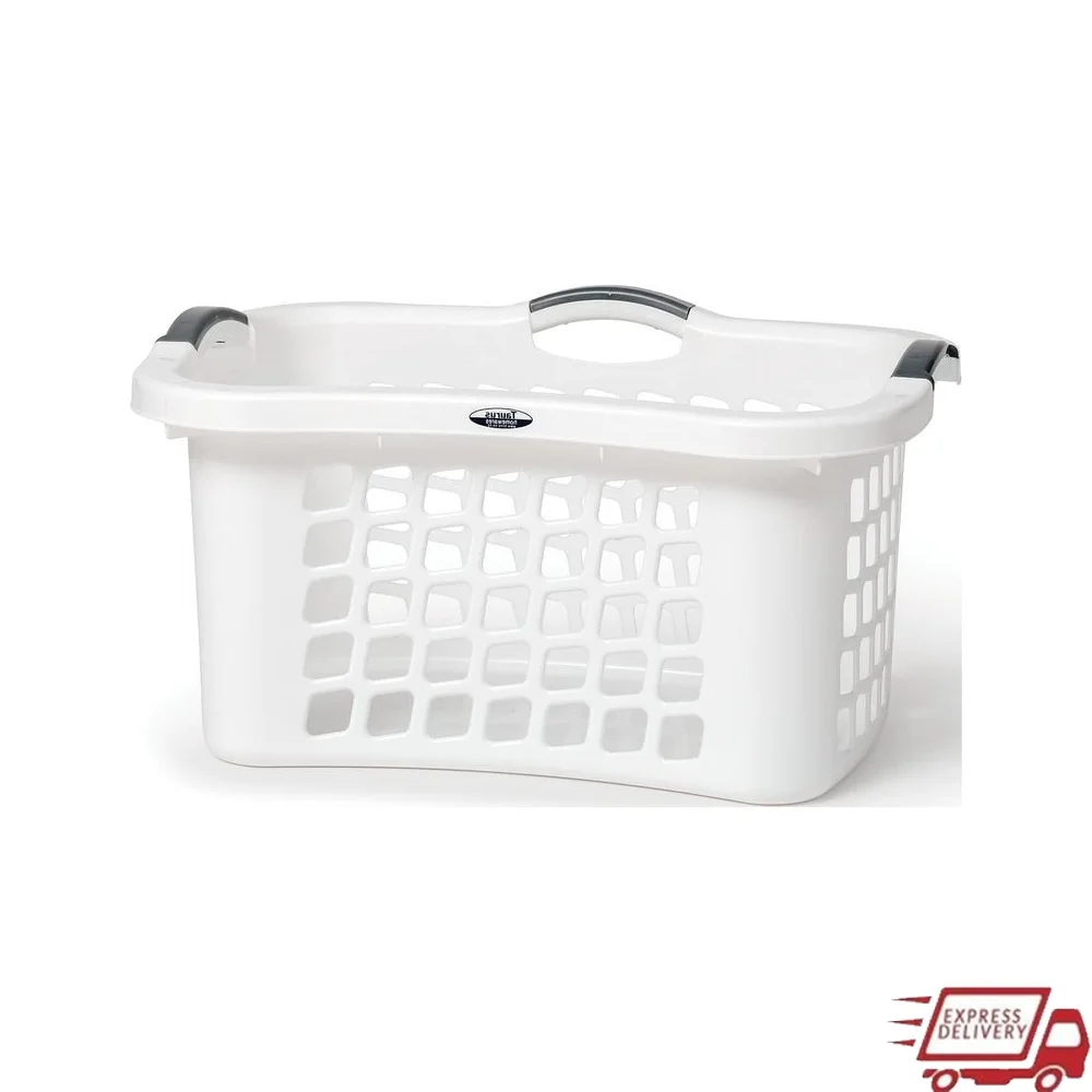 

Comfort Grip Laundry Basket with Three Handles Ergonomic Design Durable Vented Polypropylene Oval Storage Easy Carrying Home Use