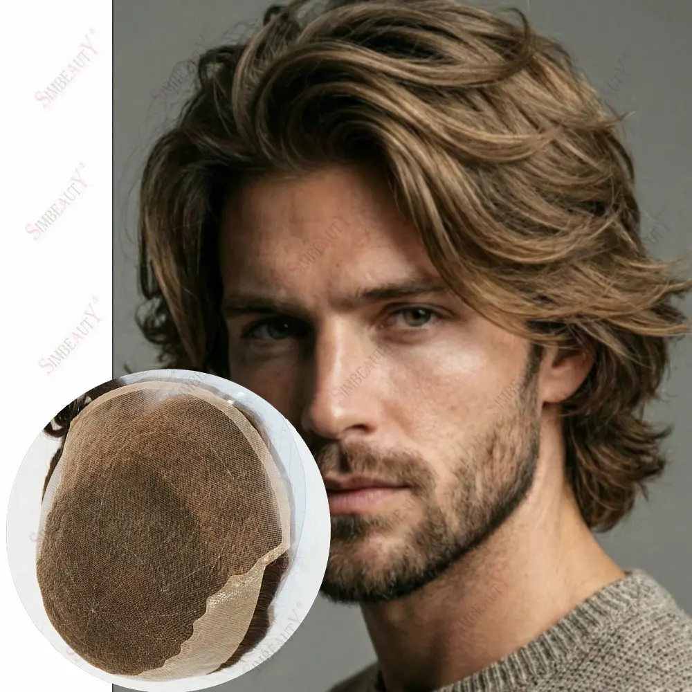 Breathable Q6 Lace&PU Toupee Men Ash Blonde Grey Human Hair Wigs Men Hair Replacement System Durable Man Wig Capillary Prothesis