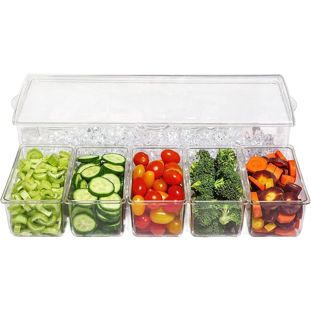 

5 Grids Seasoning Box Detachable Transparent Refrigerated Fruit Tray Condiment Server with Lid Compartments Spice Container