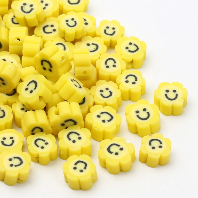 20/50/100pcs Yellow Polymer Clay Beads Flower Smile Eyes Chick for Jewelry Making Bracelet DIY Necklace Handmade Accessories