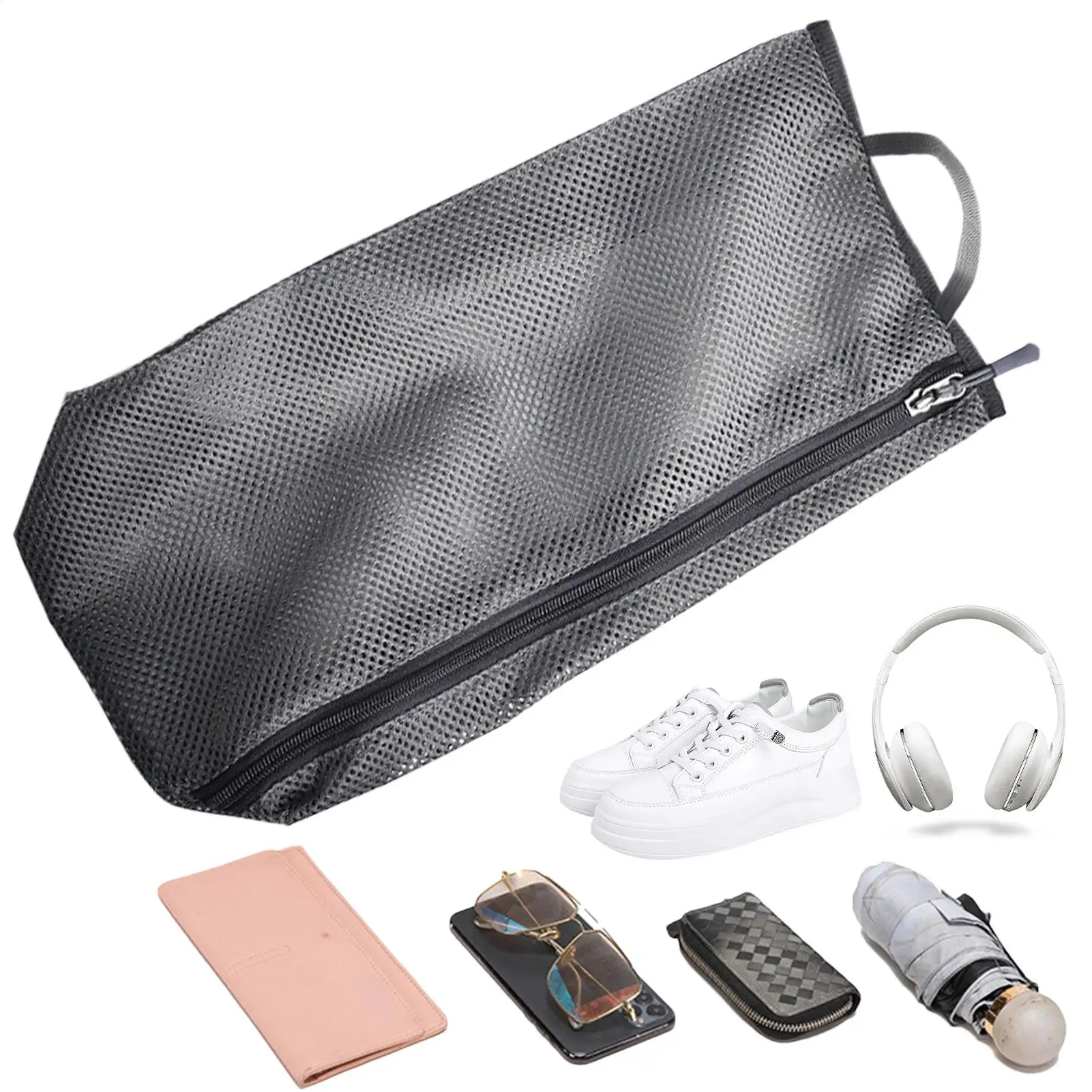 Bolsa de Malha Durável para Armazenamento de Calçados e Equipamentos de Natação com Zíper, Organizador para Esportes ao Ar Livre, Bolsa de Armazenamento para Roupas e Tênis de Viagem