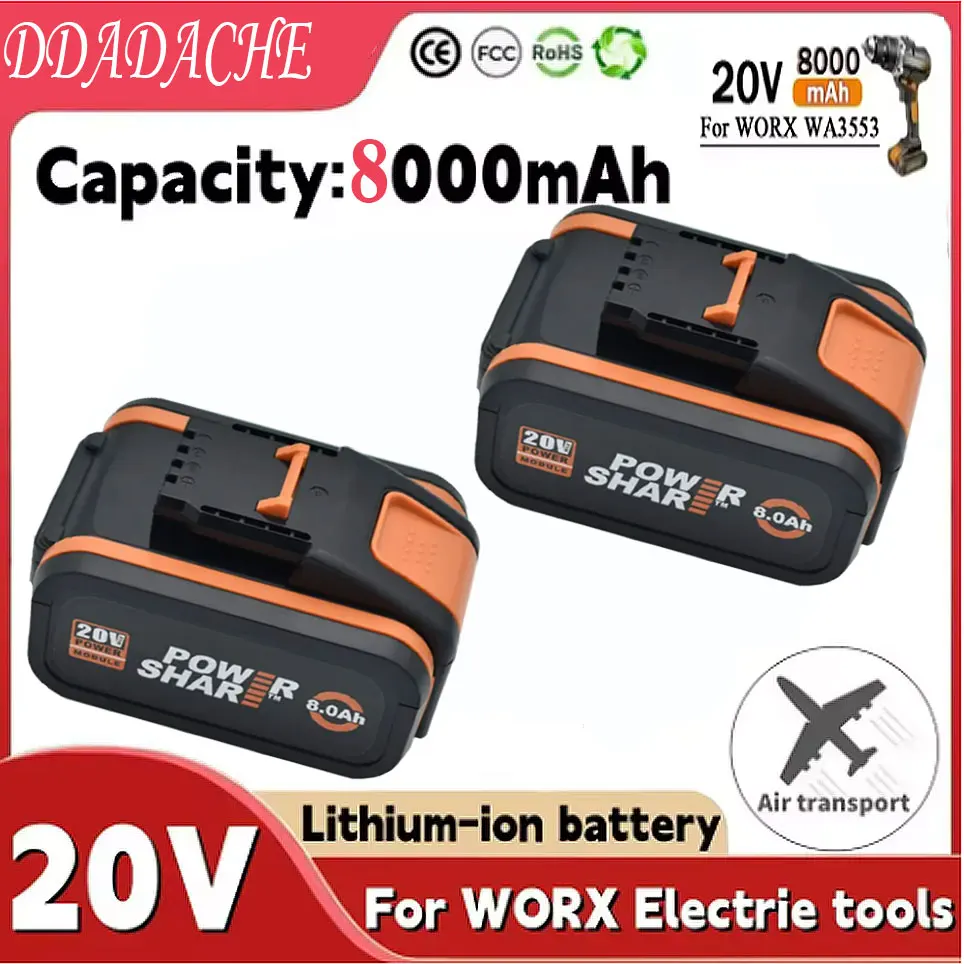 Voor WORX 20V 6000 & 8000mAh Vervangende Lithium-ion Batterij WA3551 WA3551.1 WA3553 WA3641 WX373 WX390 Oplaadbare batterij Tool - afbeelding 2