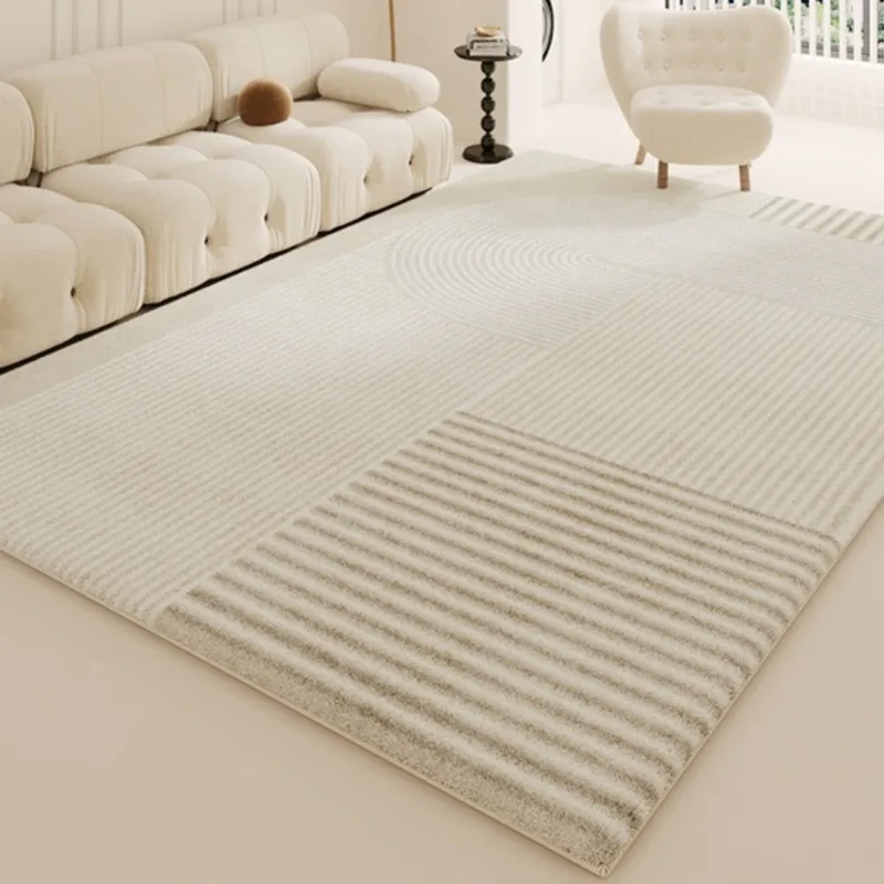 Cream Color Carpets for Living Room Thick Washable Study Carpet Modern Simple Bedroom Decor Stripe Rug Fluffy Soft Anti-slip Mat