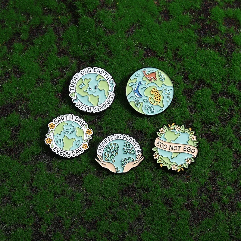 Protect Earth Environment Awareness Enamel Pins Green Healthy Plants Brooches Lapel Badge Cartoon Creative Clothes Jewelry Gift