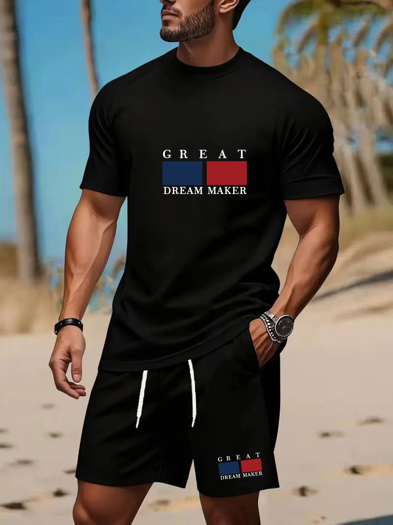 

Men's 2026 Summer New Fashion Men's Casual Two-piece Football-printed Loose T-shirt Set - Multi-color Holiday Gift Quick-drying