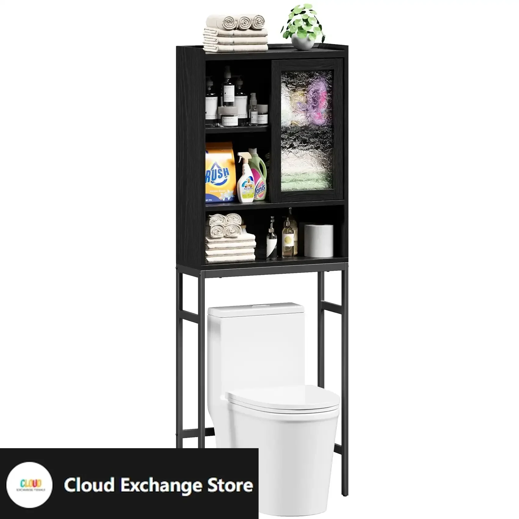 

Over The Toilet Storage Cabinet, 4-Tier Wooden Bathroom Organizer, with Adjustable Saver Space Rack Shelf & Rack, Black
