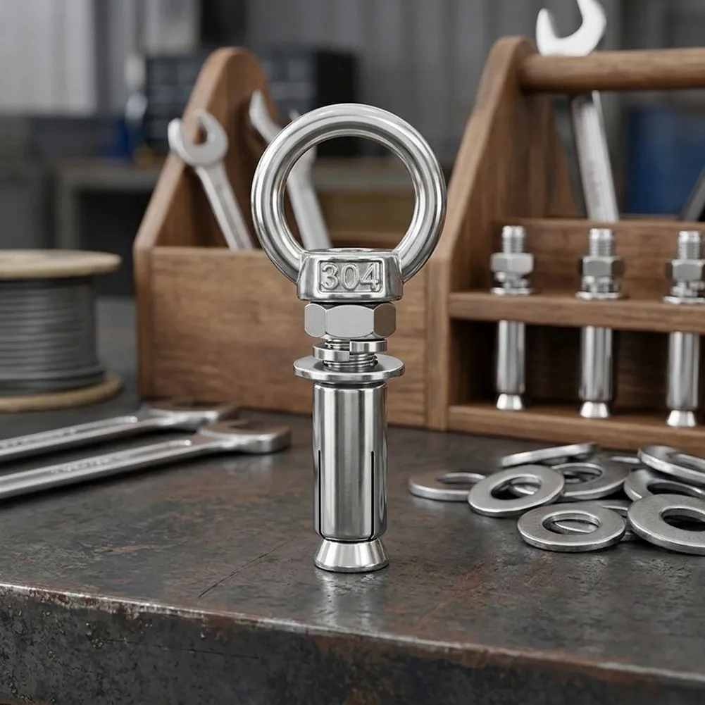 304 Stainless Steel Expansion Bolts with Ring Implementations for Wall Anchoring and Eye Screw Mounting Functions