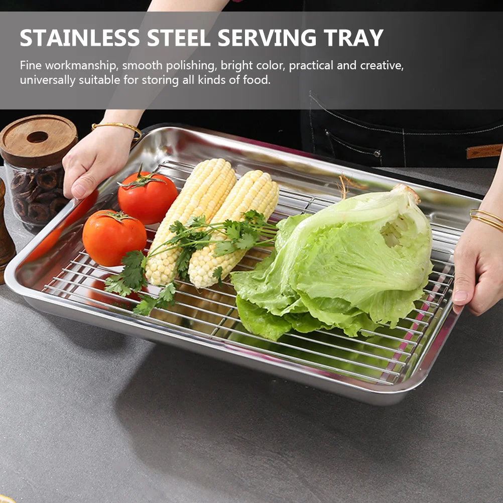 

3Pcs Stainless Steel Oven Pan Baking Tray Food Serving Lightweight for Restaurant Hotel Party Bbq Oven Pan