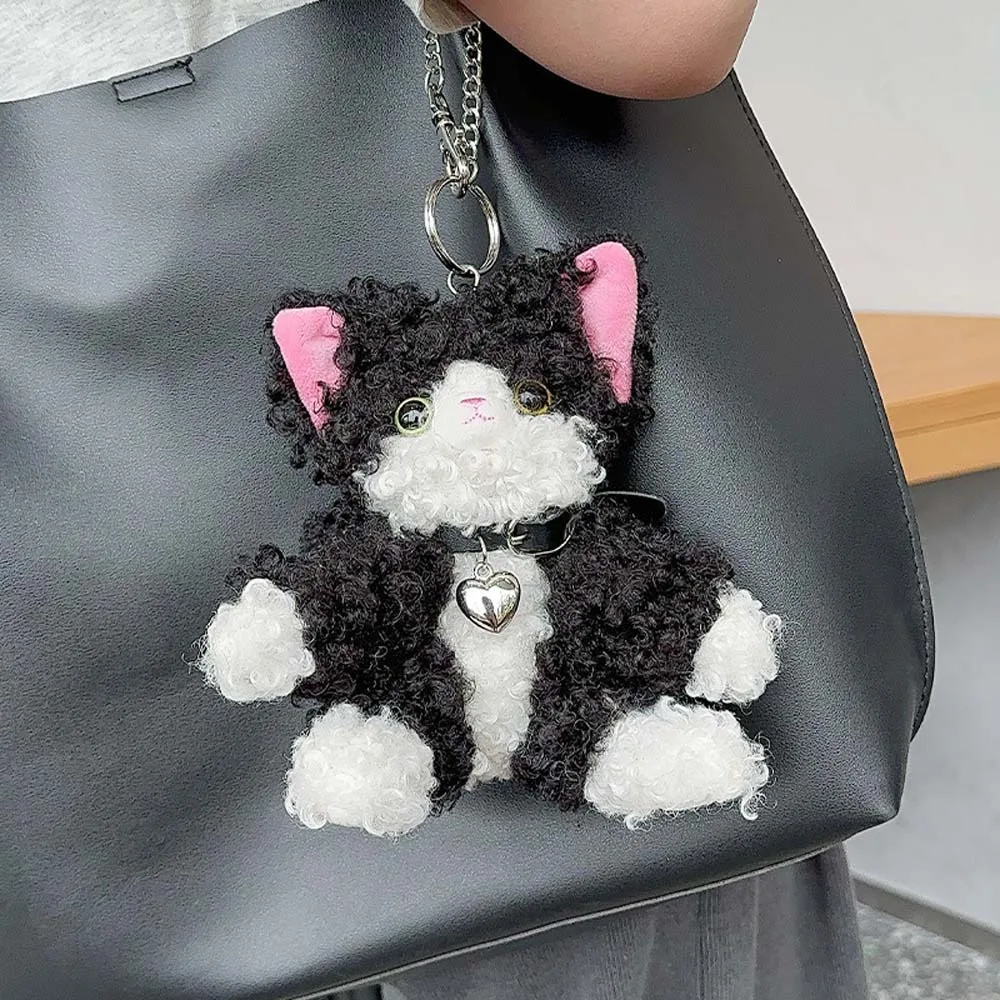 Cute Devon Rex Cat Plush Keychain German Cat Bag Hanging Cartoon Cat Plush Doll Curly Hair Fluffy Animal Plush Car Keyring Women