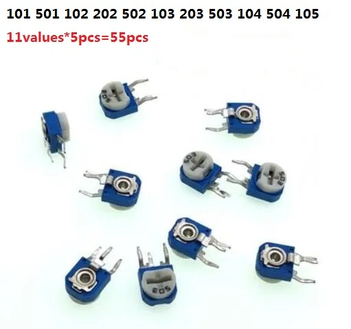 13 ค่า * 5 ชิ้น = 65 ชิ้น RM-063 ชุดตัวต้านทานแบบปรับได้ชุด 100 โอห์ม-1M โพเทนชิโอมิเตอร์ 101 501 102 202 502 103 203 503 104 504 105 R/K