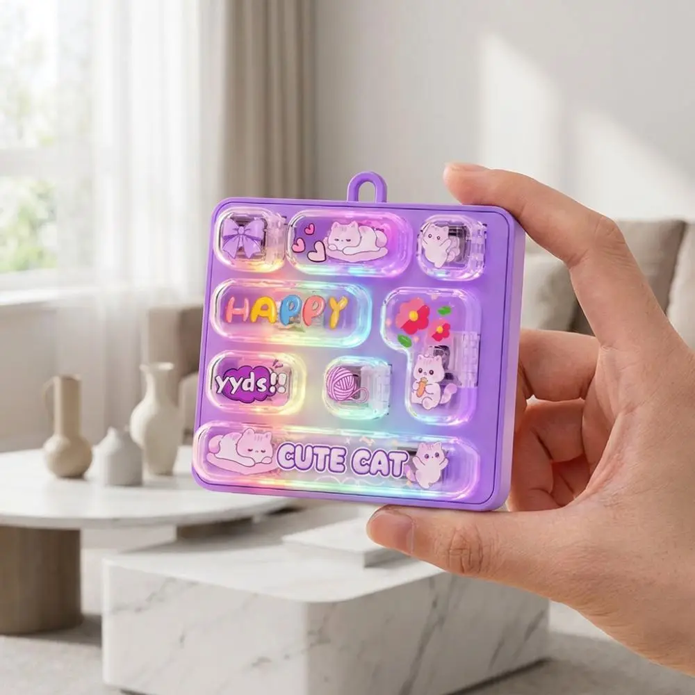 Light-Up 8 Key Glow Keyboard Keychain Animal Cartoon Fingertip Button Key Ring Kawaii Bunny Mechanical Fidget Keyboard