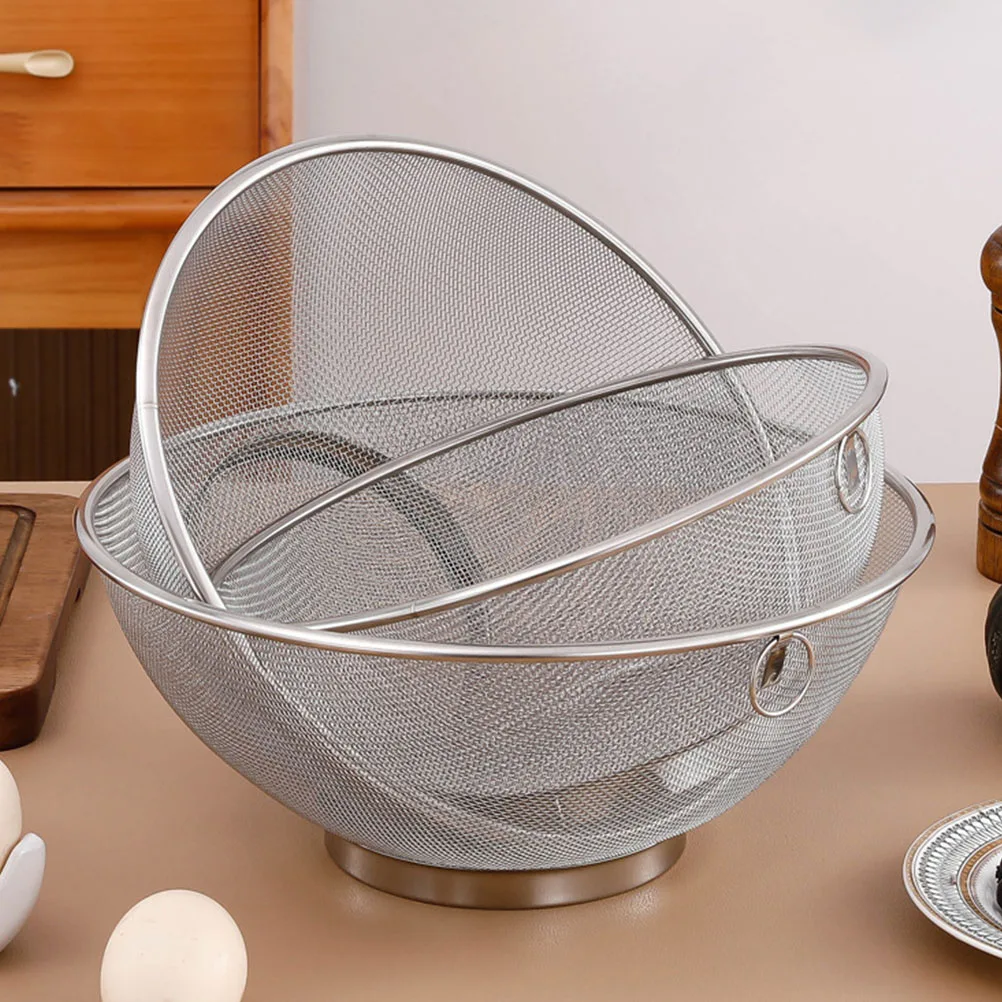 

Stainless Steel Rice Basket Drainer Fine Mesh Strainer Kitchen Fruit Vegetable Cleaner Washing Bowl Practical Drain Basket