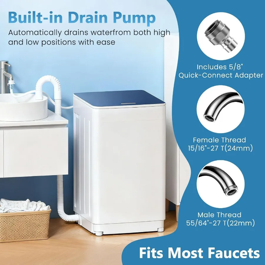 Portable Washing Machine 1.5 cu.ft Fully Automatic Washing Machine with 7 Programs 4 Water Levels Ideal for Apartment Living RV