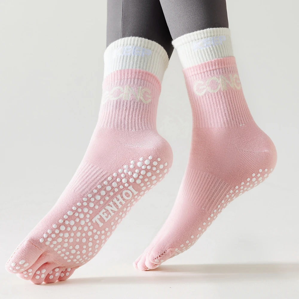 2-6 Pairs Yoga Pilates Socks with Grip  Women Five Finger Socks Non-slip Sports Toe Socks with Separate Fingers High Tube