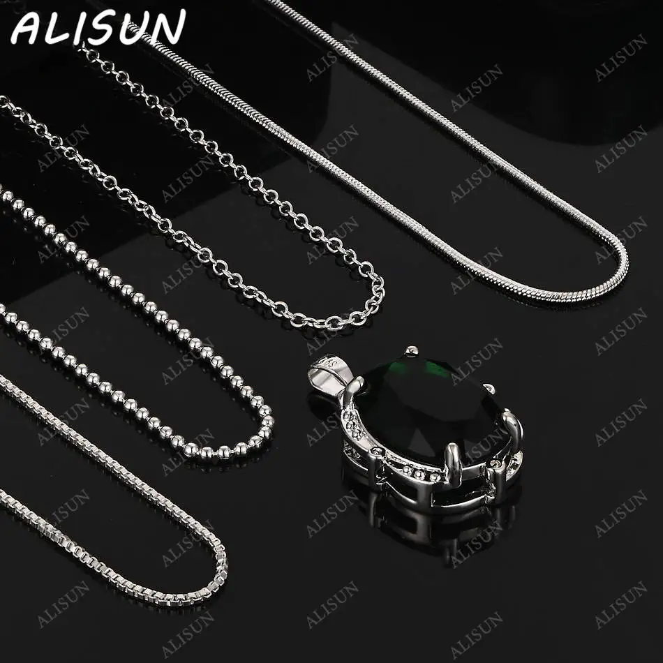 

ALISUN 40-75cm 925 Sterling Silver Green Zircon Oval Pendant Necklace For Women Men Charm Trend Birthday Gifts Fashion Party