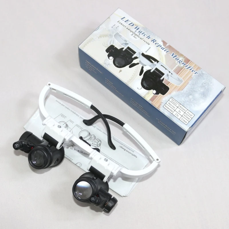 Glasses Magnifier 8X15x23x Head-Wearing Glass with LED Light Headband Lens for Reading Glasses