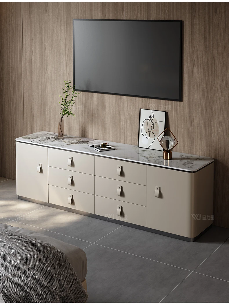 

LMM Italian minimalist TV cabinet high-end light luxury leather art bedroom storage six chest cabinet