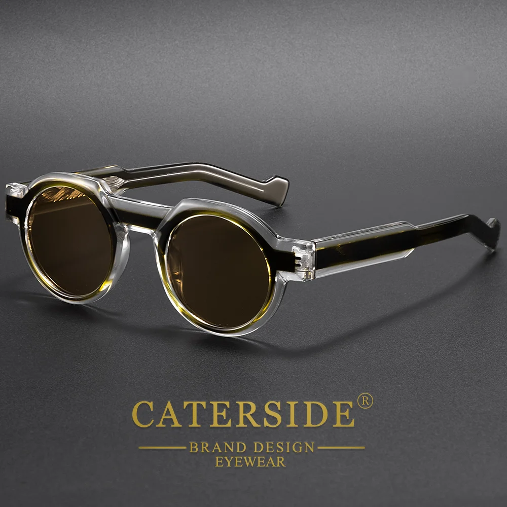 CATERSIDE Vintage Herren Runde Sonnenbrille PC-Rahmen mit Kernstiftung der Bügel, dickes Rahmenmaterial, UV400-Schutz, modische Unisex-Sonnenbrille – Detail 8