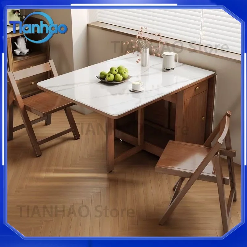 Nordic Style Folding Dining Table for Small Apartments Extendable Solid Wood Rectangular Table for Rental Homes 2026