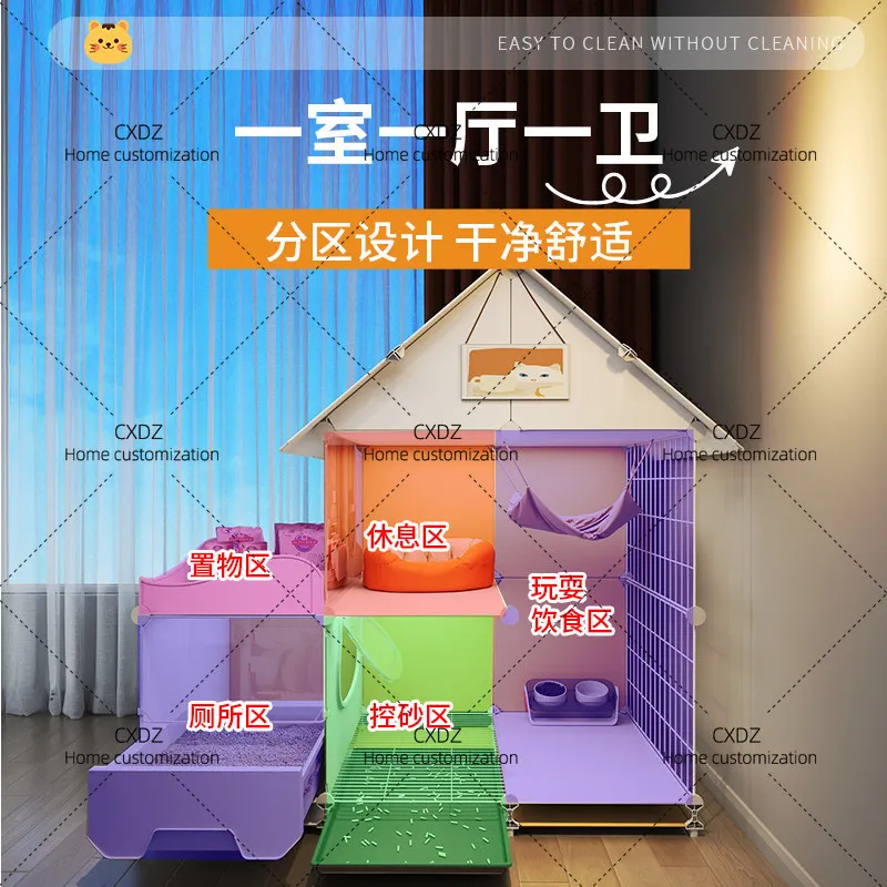 Cat villa with toilet integrated cat cage luxury cat house one bedroom one living room one bathroom large free space