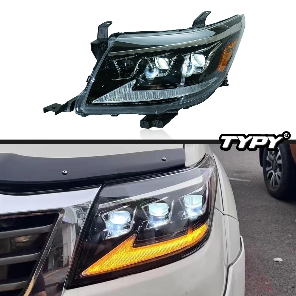 TYPY Car Accessories LED Lights For Toyota 2012-2014 Vigo Headlight 3 Lens Projector Front Lamp Sequential Turn Siganl