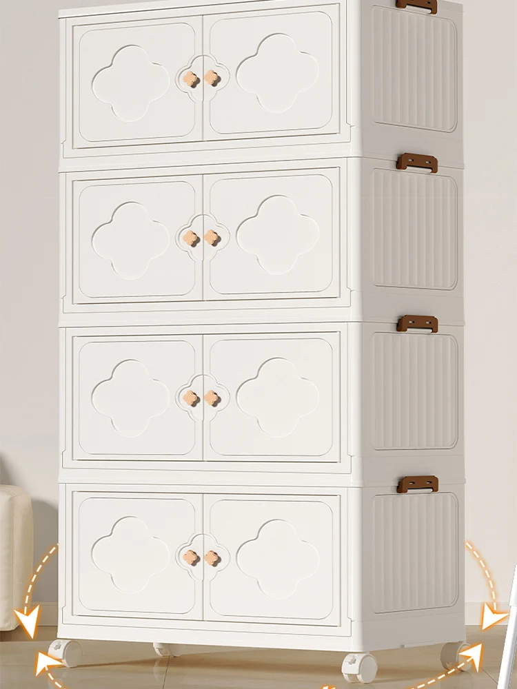 Double Door Storage Organizing Bins with Lid Stackable Foldable for Blanket Clothes Sorting Wardrobe Organizer Container Cabinet