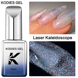 KODIES GEL Holographic Gel Nail Polish Laser Sparkling Glitter Gel Varnish Semi Permanent UV/LED Platinum Manicure Nail Art
