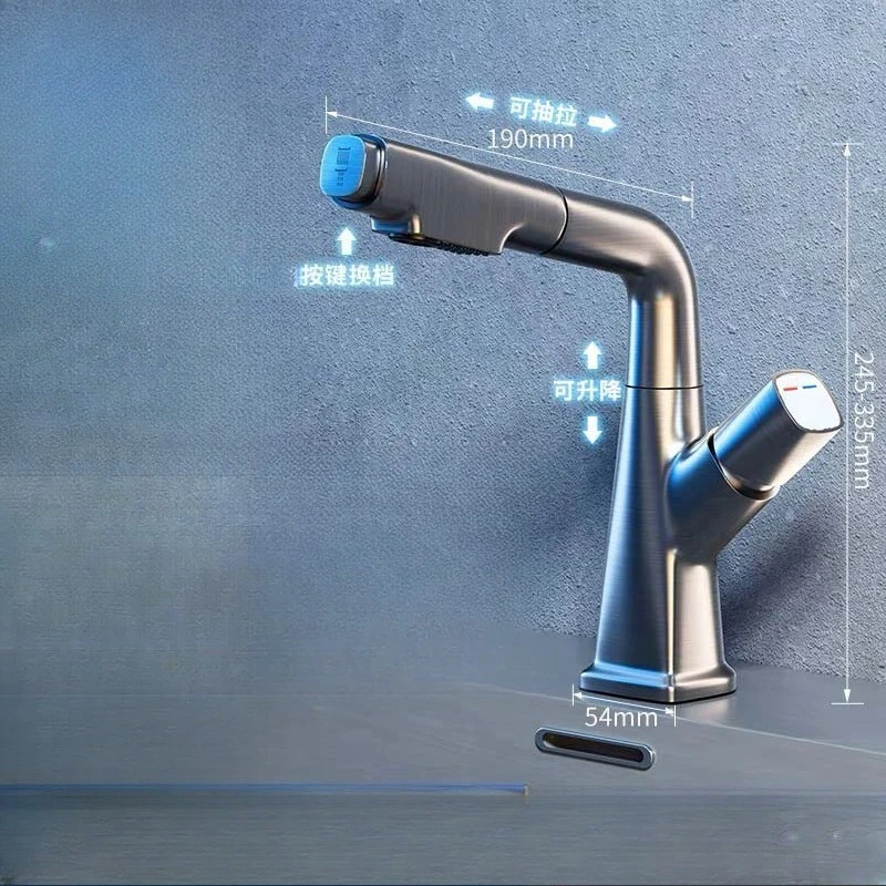 Bathroom Sink Faucet Lift Up Down Stream Sprayer Hot Cold Water Sink Mixer Wash Tap For Bathroom 360° Degree Rotation Tap