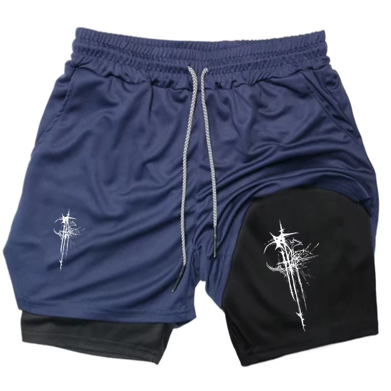 Men's 2-in-1 Running Shorts Compression Gym Workout Shorts with Phone Pocket & Towel Loop Summer Athletic Activewear ZY00169