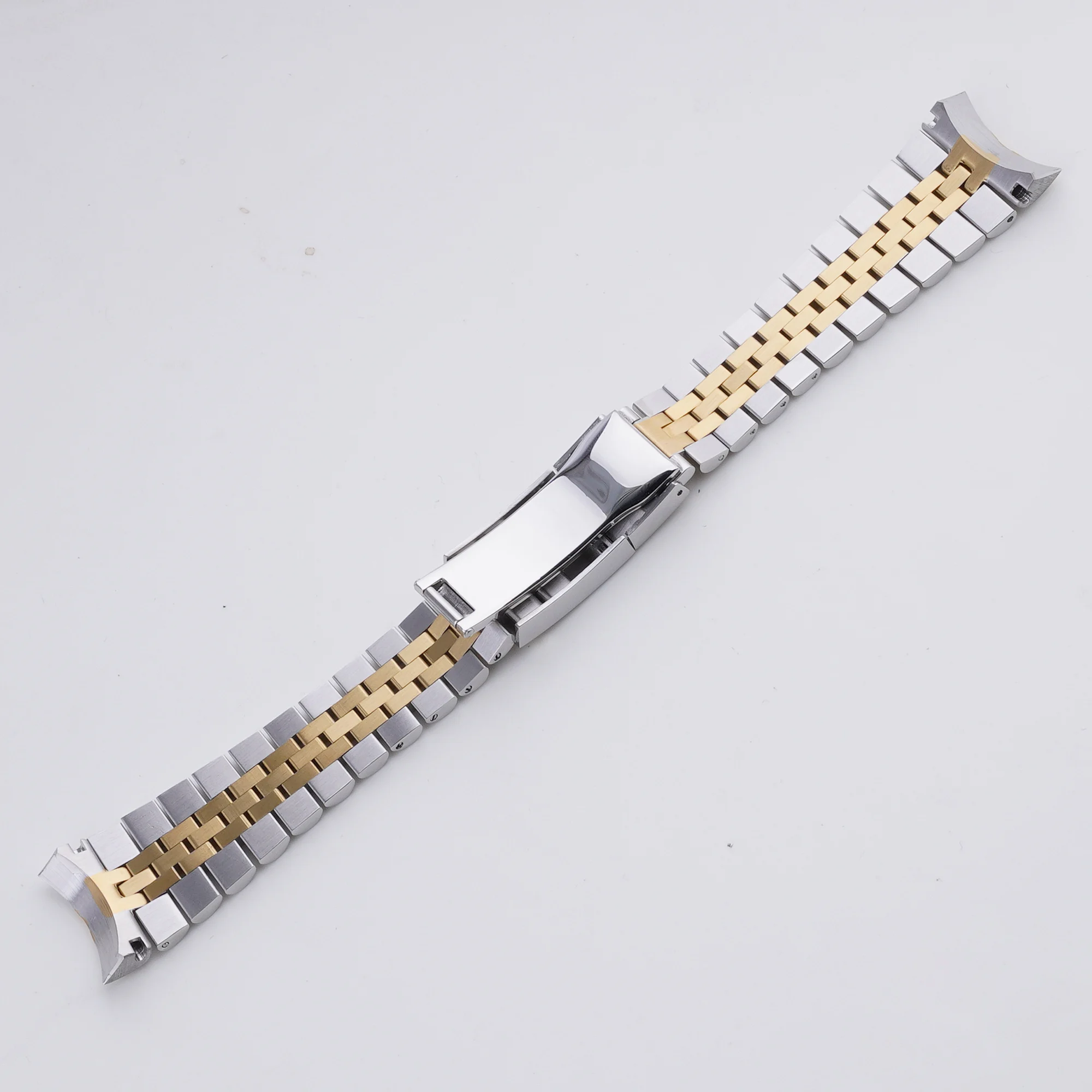 Rolamy 22mm Solid CurvedEnd Middle gold Stainless Steel Jubilee WatchBand Strap Luxury Bracelets For Casio MDV-106B MDV106G