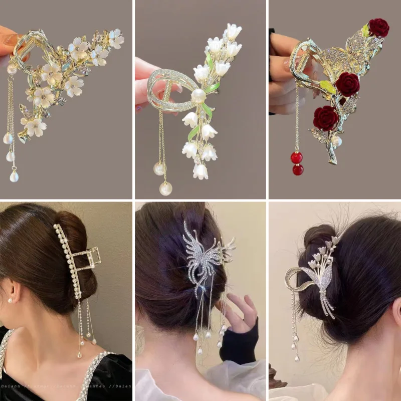 

4Pcs/Lot Multi Convallaria Tassel Hairpin Back Head Antique Hair Clip Grab Shark Claws Styling Tools Accessories HA2584