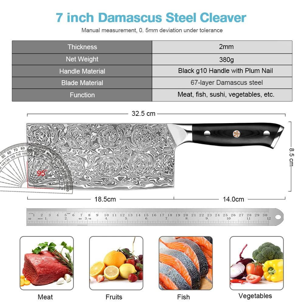 XITUO Household Damascus Steel Forged Chinese Chef Knife Sharp Razor Meat and Vegetable Cutting Kitchen Knife Black G10 Handle