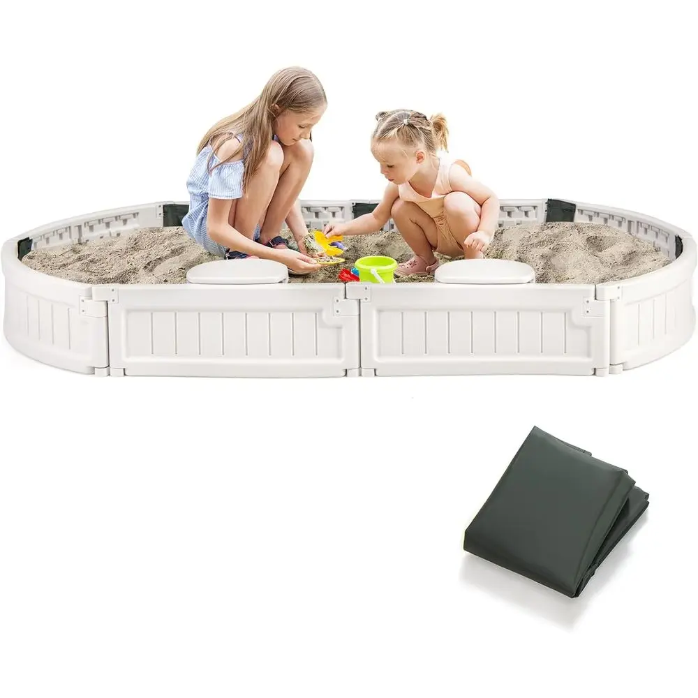 

Weather-Resistant Elliptical Sandbox with Detachable Seating, Cover, and Liner for Outdoor Play in Yard or Beach