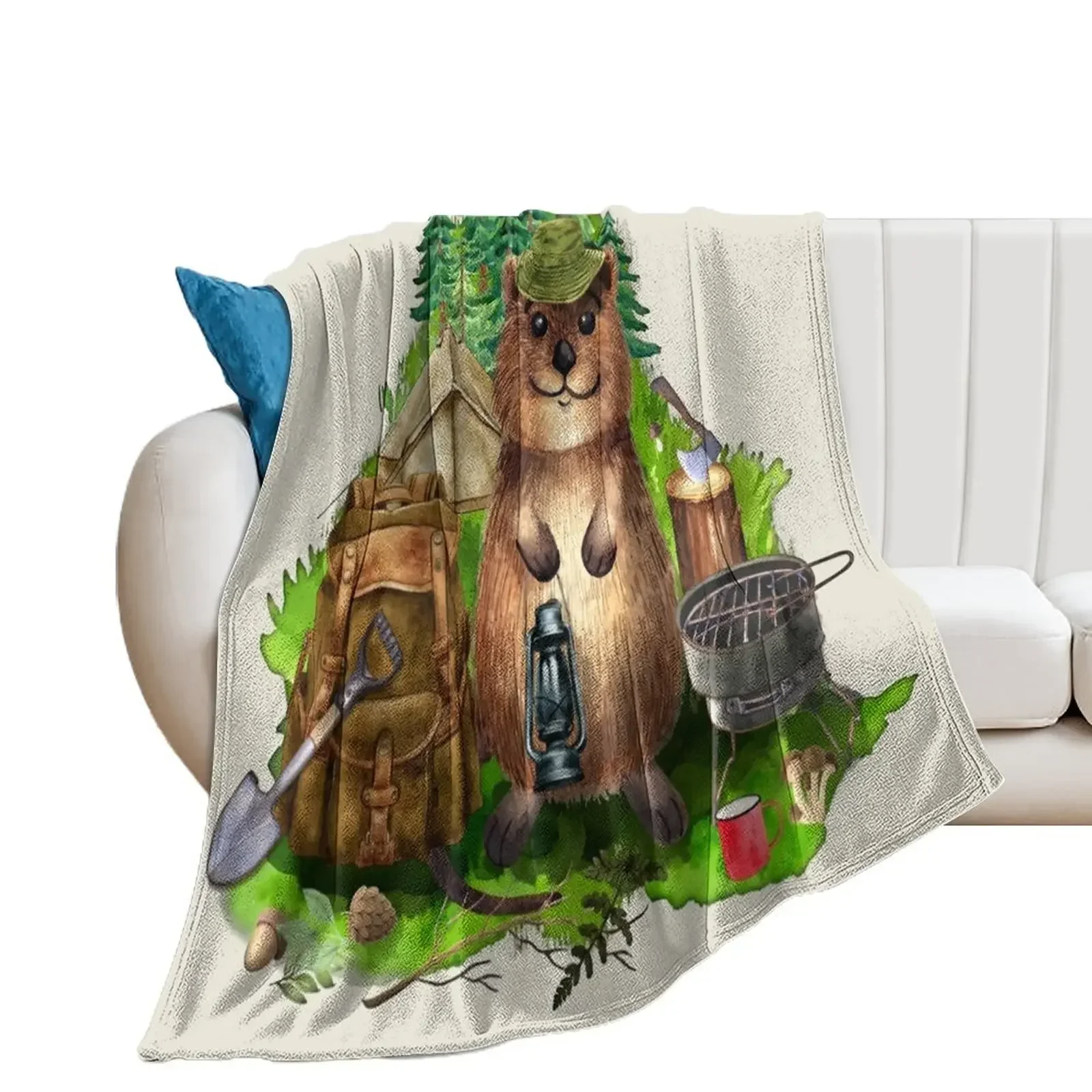 Happy Quokka Camping is happiness Throw Blanket Furrys Flannel Fabric Plush Blankets