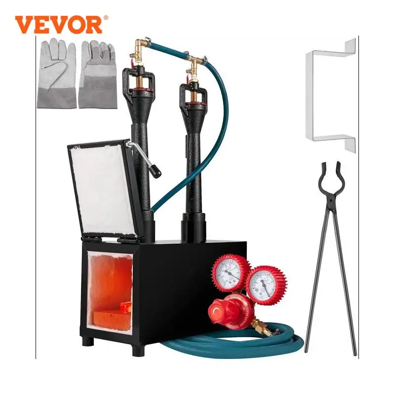 VEVOR 7.8L Gas Propane Forge Blacksmithing Furnace Double Burner Single Doors Insulation Coating 2300°F Portable for Metal Tools