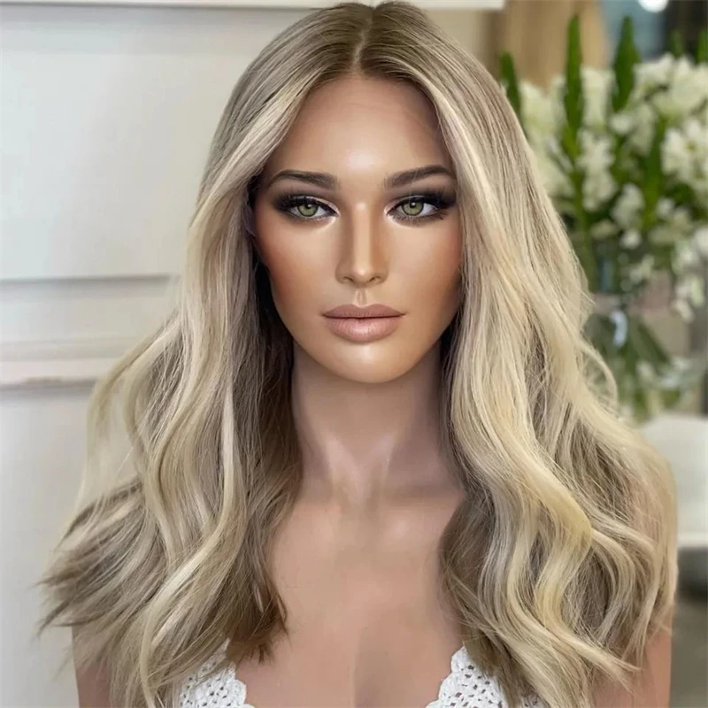 

New Glueless Wig Premium Fibre Synthetic Hair Lace Front Wig Honey Ash Blonde Highlights colored Lace Front Wig Natural Hairline
