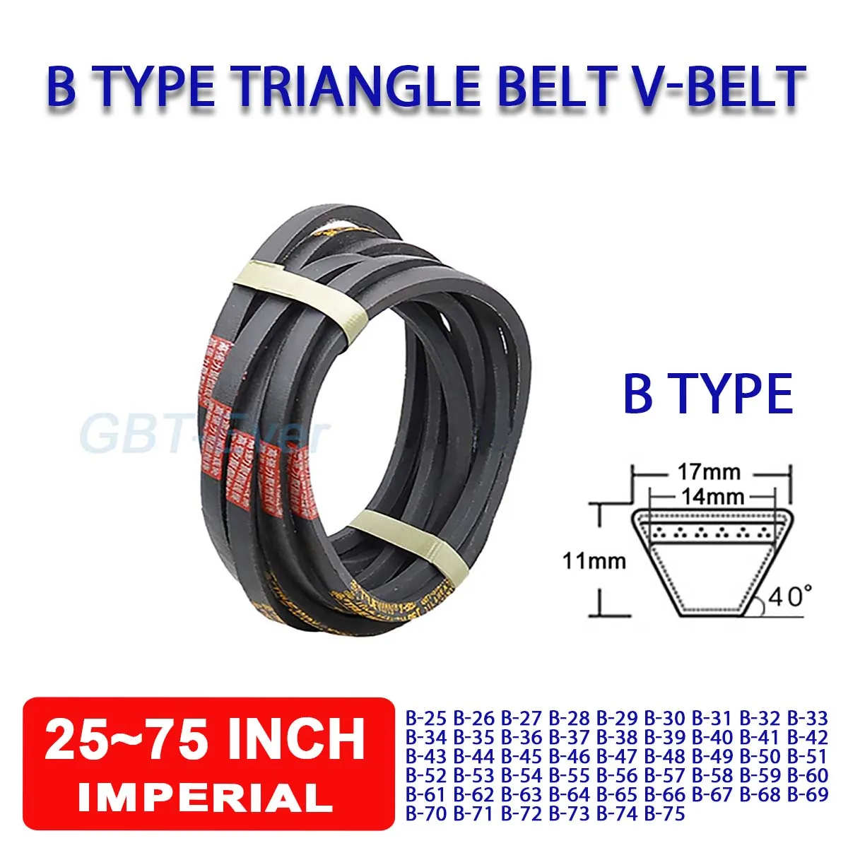 1Pcs B Type Triangle Belt V-belt Mechanical Industrial Transmission Belt B-25/26/27/28/29/30/31/32/33/34/35/36/37/38/39 ~75 Inch