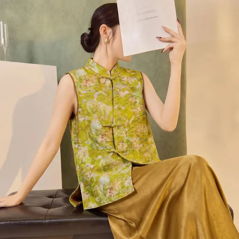 Elegant Embroidery Flower Women Tops Vintage Button Hanfu Jacket Casual Chinese Style Novelty Outwear Exquisite Cheongsam Vest