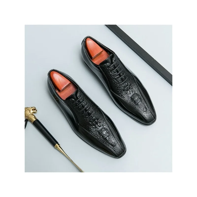 

Мужские крокодиловые тисненые дизайнерские туфли на шнуровке с квадратным носком, винтажные черные туфли-оксфорды для фотографий