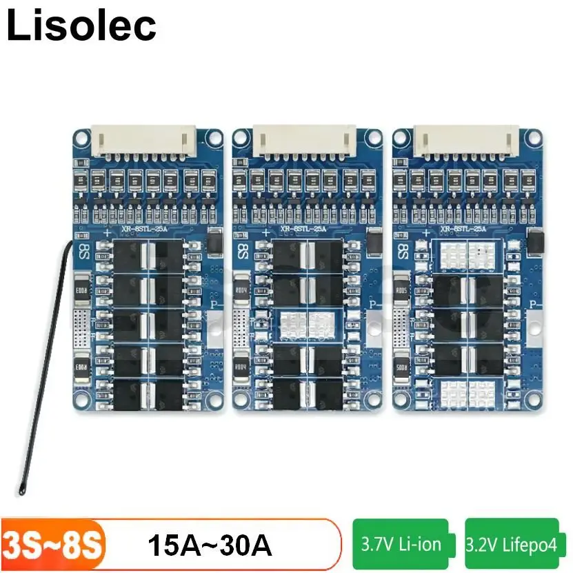 Dengan keseimbangan NTC 3S 4S 5S 6S 7S 8S BMS 12V 18V 21V 24V papan perlindungan Li-ion 18650 Lifepo4 32650 Lithium baterai mengisi piring