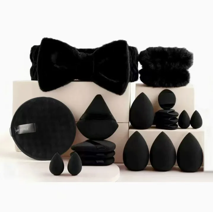 40-piece makeup tool set - 20-piece makeup tools + 16-piece powder puff set + clean sponge, hairband and wristband