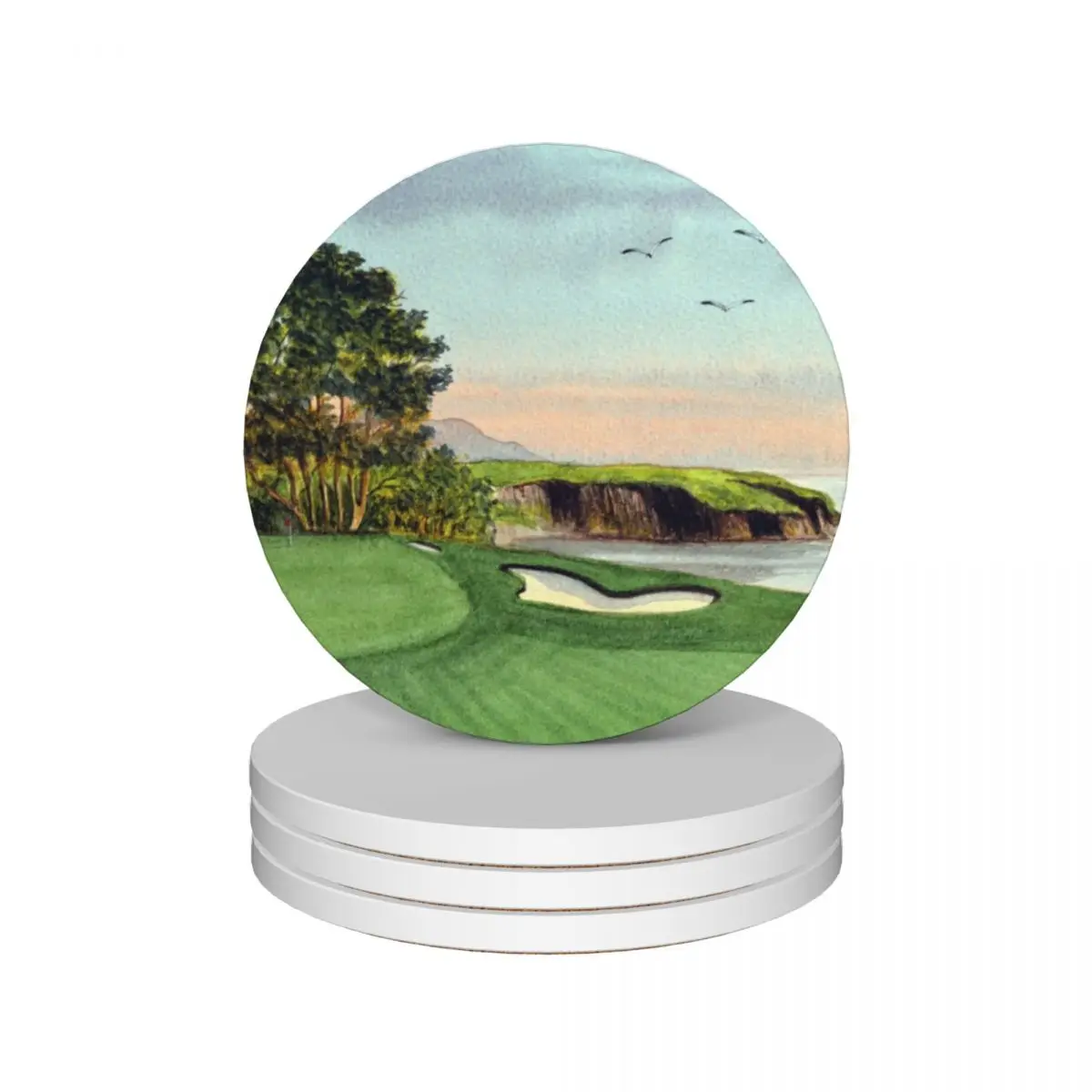 

Pebble Beach Golf Course California 5th Hole Ceramic Coasters (Set of 4) ceramic for coffee mugs mug set tea cup holder Coasters