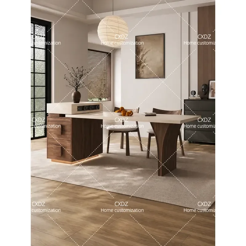 Medieval Style Retractable Dining Table Small Apartment Extremely Narrow Retro Kitchen Mini Rock Slab Guide Table