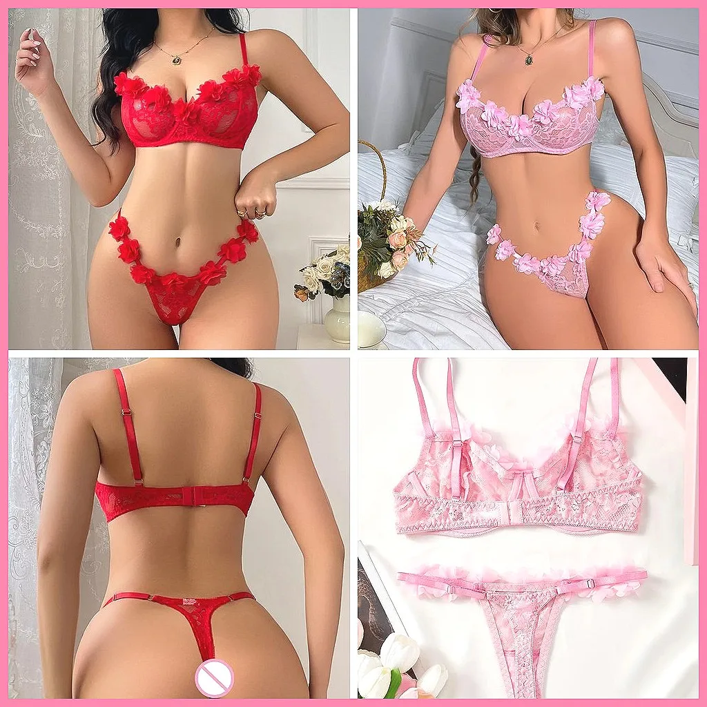 

Women's 3-Piece Transparent Lingerie Set, Hollow Sheer Bra & Panty with Harness