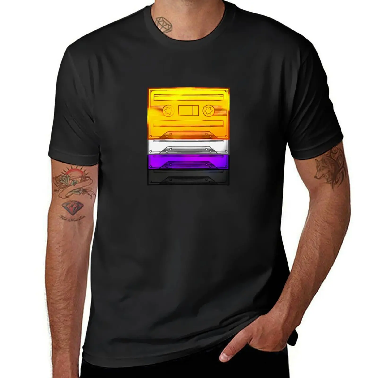 Cassette Tapes - Nonbinary Pride T-Shirt Short sleeve tee sublime mens vintage t shirts