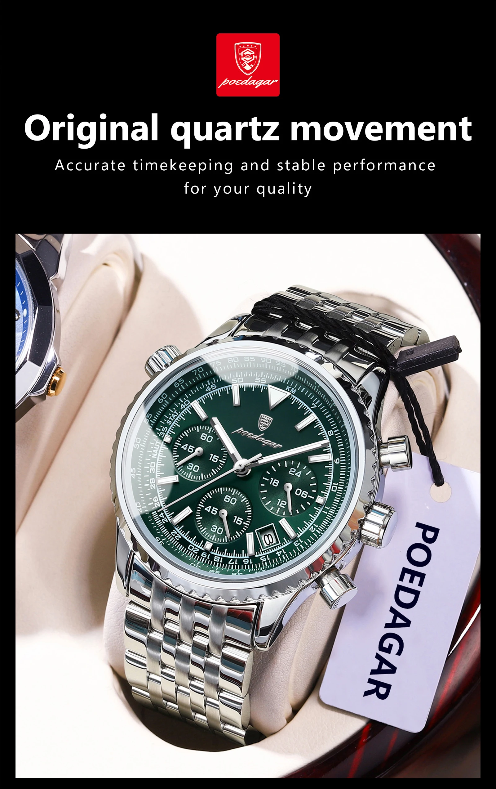 POEDAGAR Business Herren Armbanduhr Wasserdicht Leucht Datum Chronograph Luxus Mann Uhr Quarz Edelstahl Uhren Für Männer – Detail 5